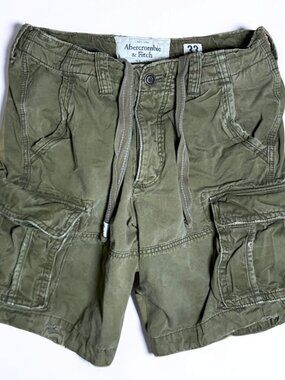 Vtg Abercrombie & Fitch Distressed Cargo Shorts Mens 34 Green Button Fly Y2K